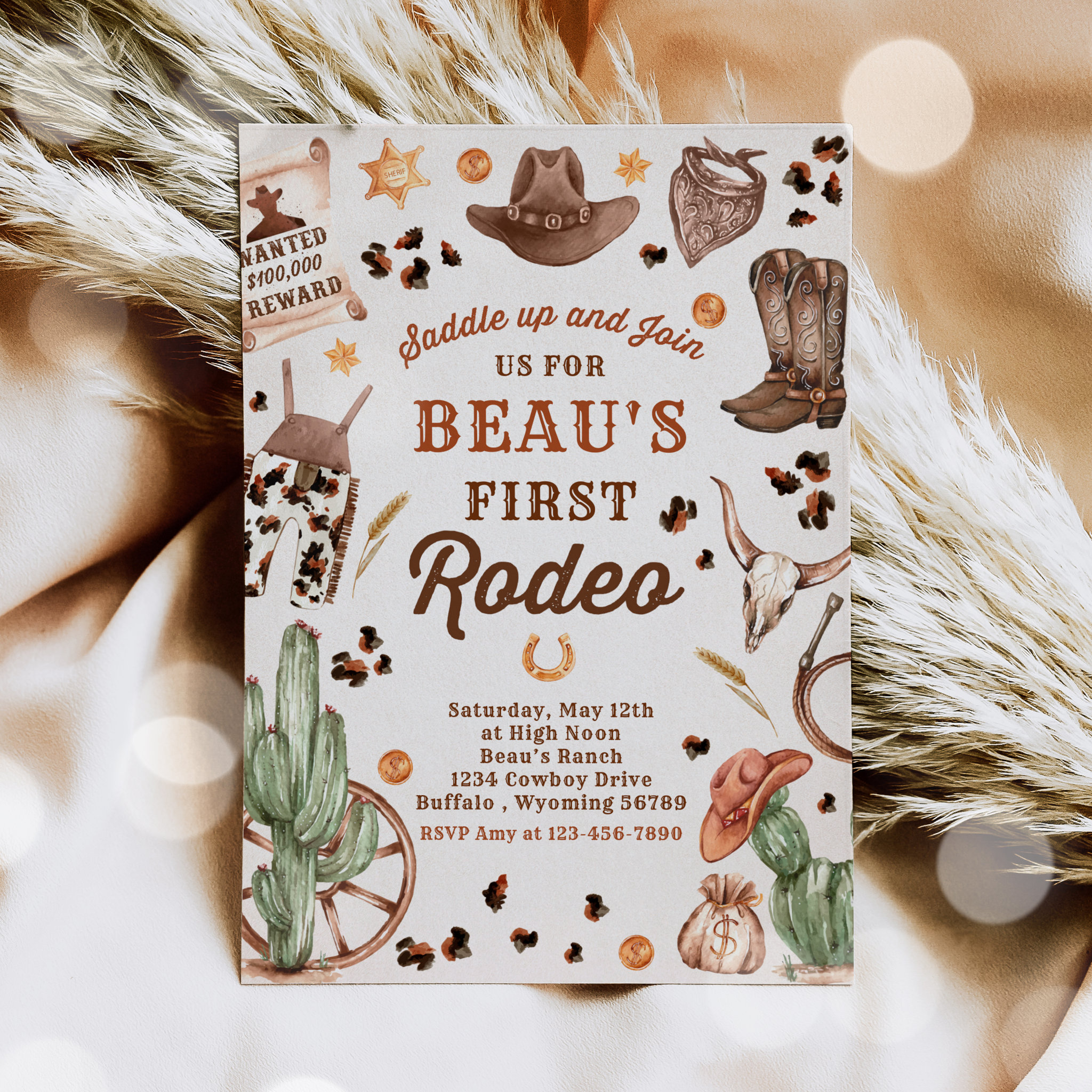 Cowboy Wild West 1st Rodeo Ranch Birthday Party Invitation