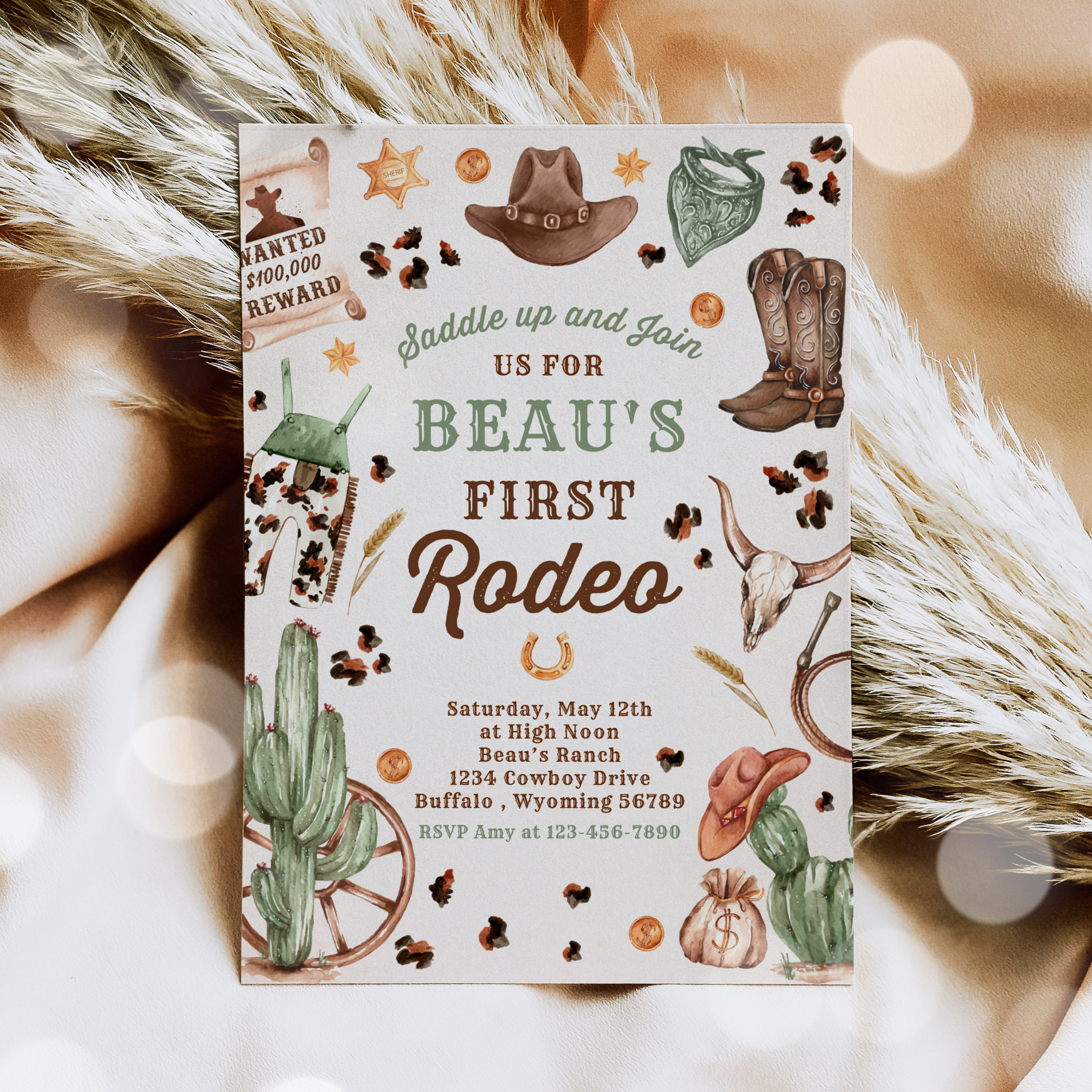 Cowboy Wild West 1st Rodeo Ranch Birthday Party Invitation