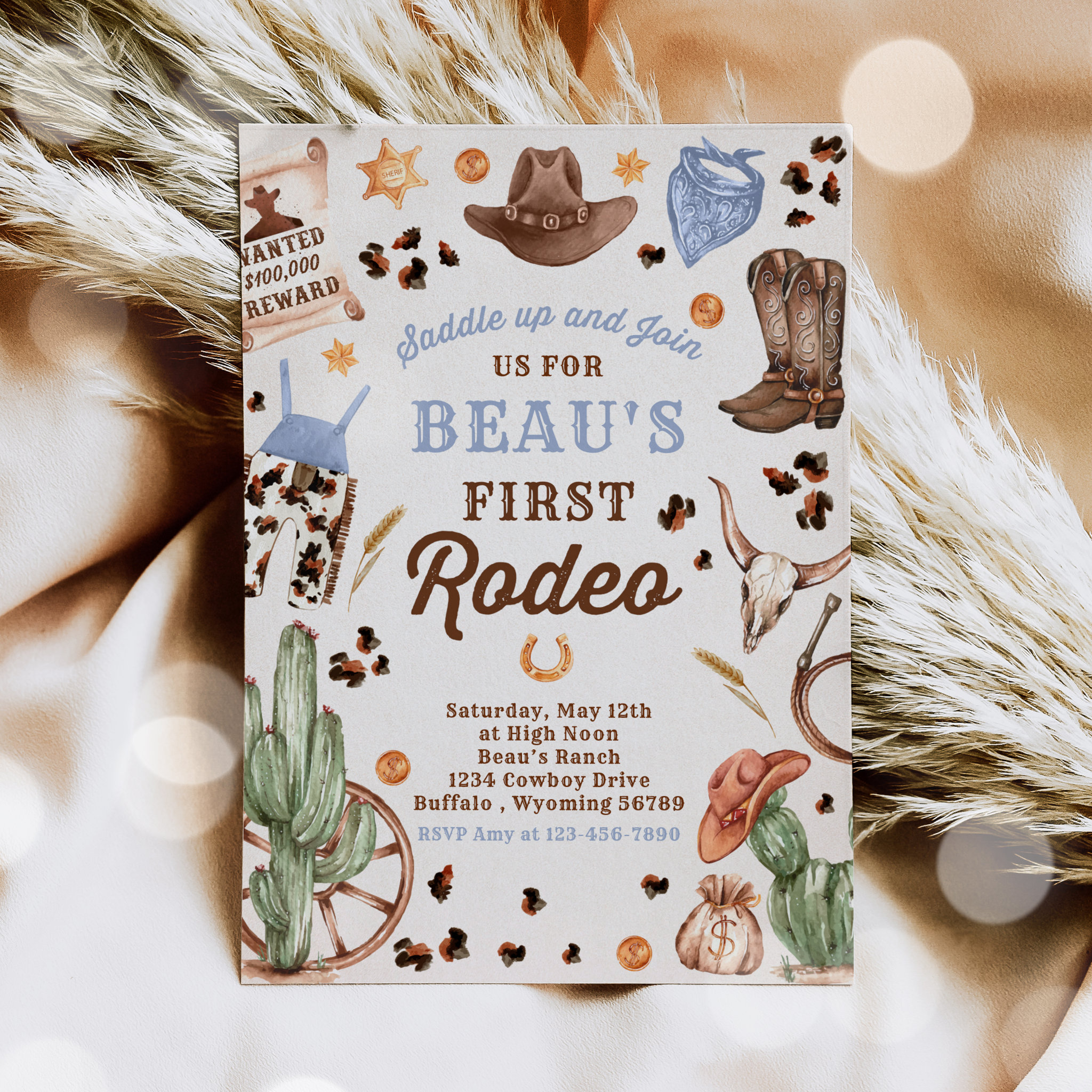 Cowboy Wild West 1st Rodeo Ranch Birthday Party Invitation