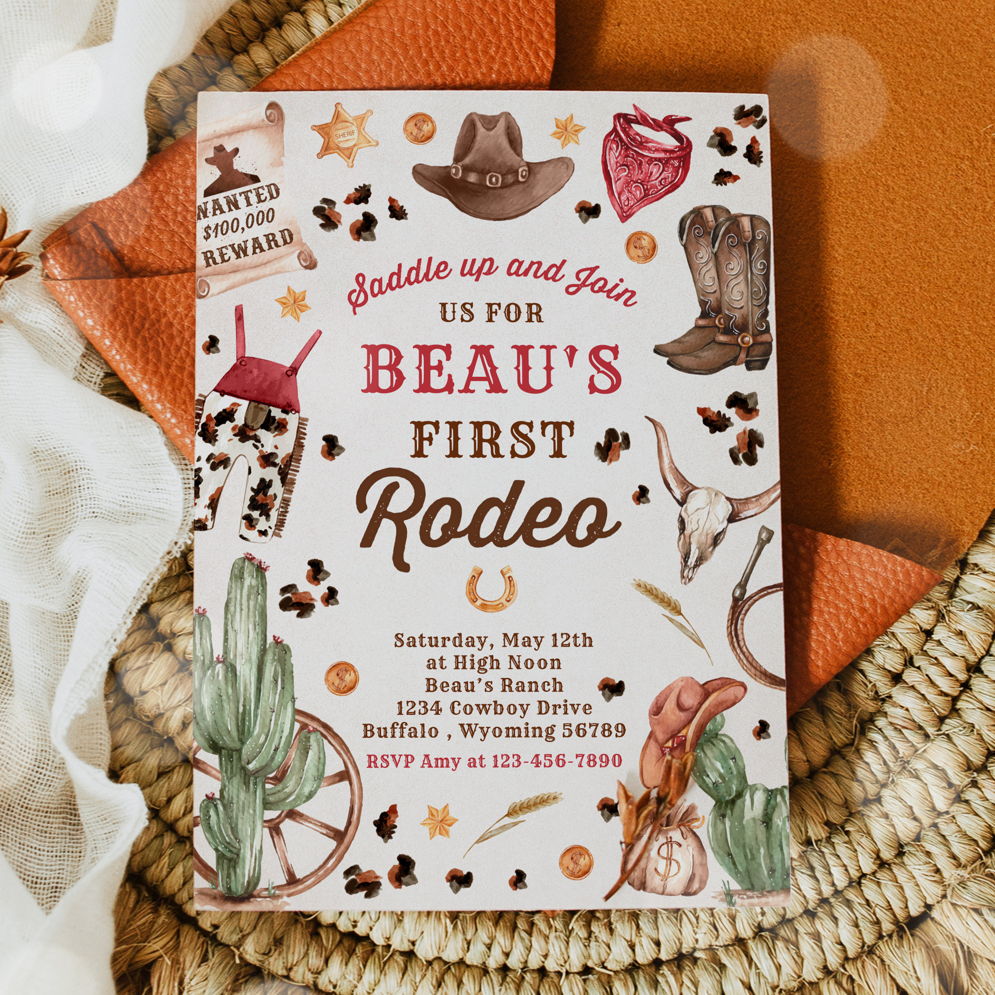 Cowboy Wild West 1st Rodeo Ranch Birthday Party Invitation