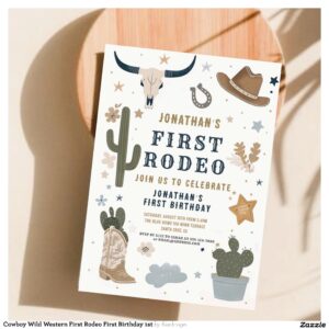 Cowboy Wild Western First Rodeo First Birthday 1st Invitation
