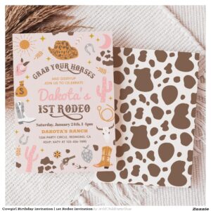 Cowgirl Birthday Invitation 1st Rodeo Invitation