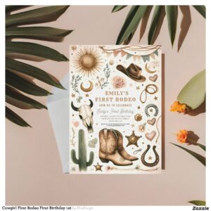 Cowgirl First Rodeo First Birthday 1st Invitation