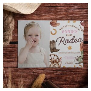 Cowgirl Girl's First Rodeo Photo Birthday Photo Invitation