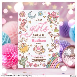 Cowgirl Wild West Rodeo Disco Birthday Party Invitation