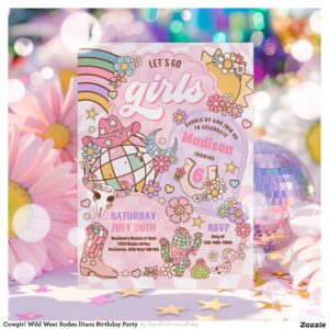 Cowgirl Wild West Rodeo Disco Birthday Party Invitation