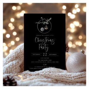 Cozy Nature Wreath Black Christmas Party Invitation