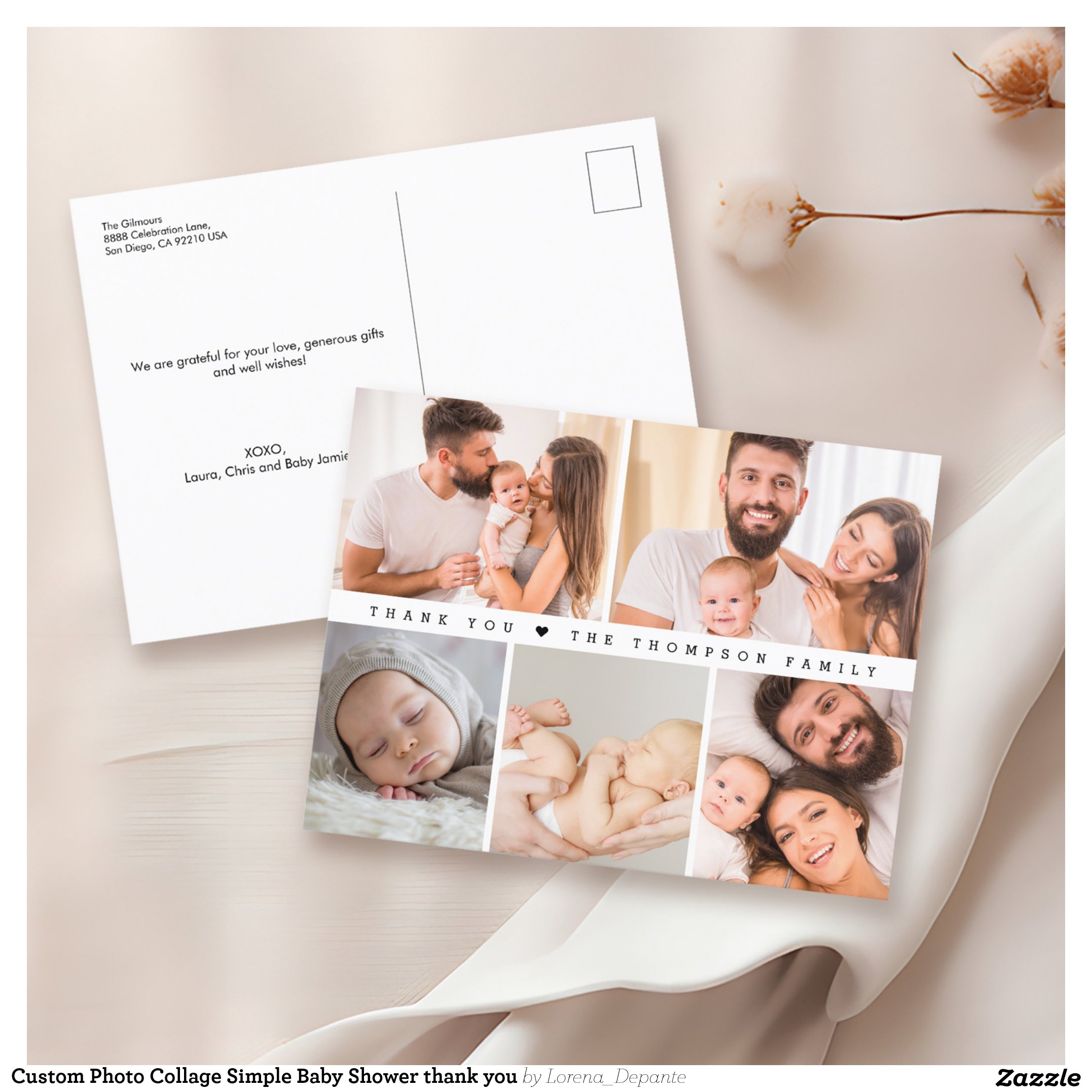 Custom Photo Collage Simple Baby Shower thank you Postcard