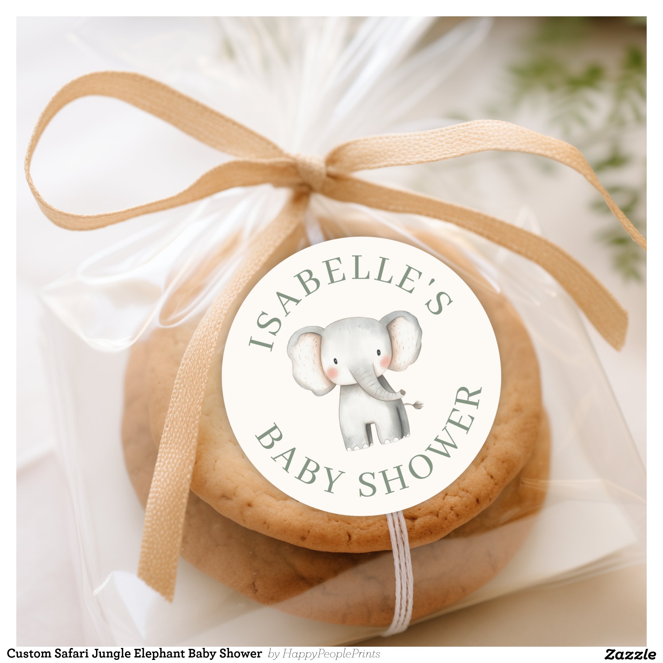 Custom Safari Jungle Elephant Baby Shower  Classic Round Sticker