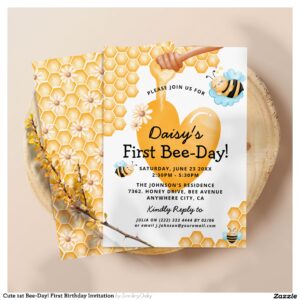 Cute 1st Bee-Day! First Birthday Invitation