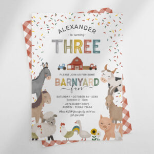 Cute Barnyard Farm 3rd Birthday Invitation