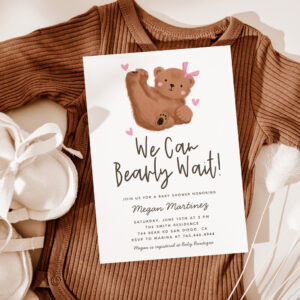 Cute Bear Theme Girl Baby Shower Invitation