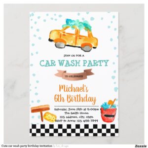 Cute car wash party birthday invitation
