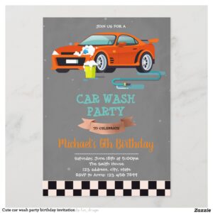 Cute car wash party birthday invitation