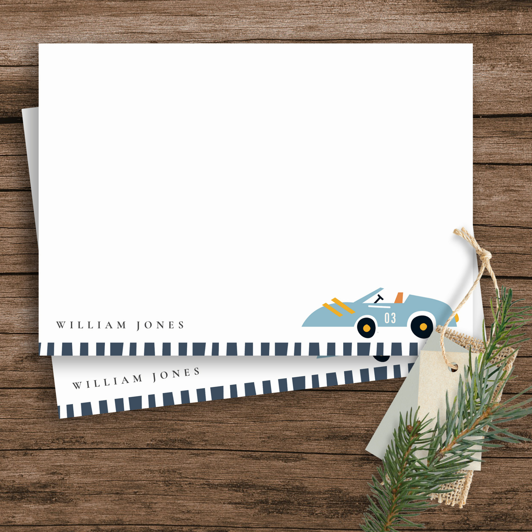 Cute Elegant Blue Race Car Kids Any Age Birthday Note Card