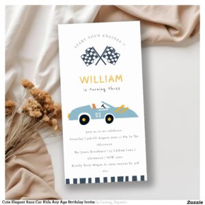 Cute Elegant Race Car Kids Any Age Birthday Invite