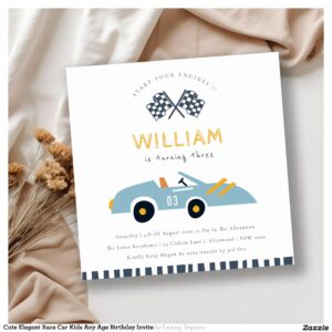 Cute Elegant Race Car Kids Any Age Birthday Invite