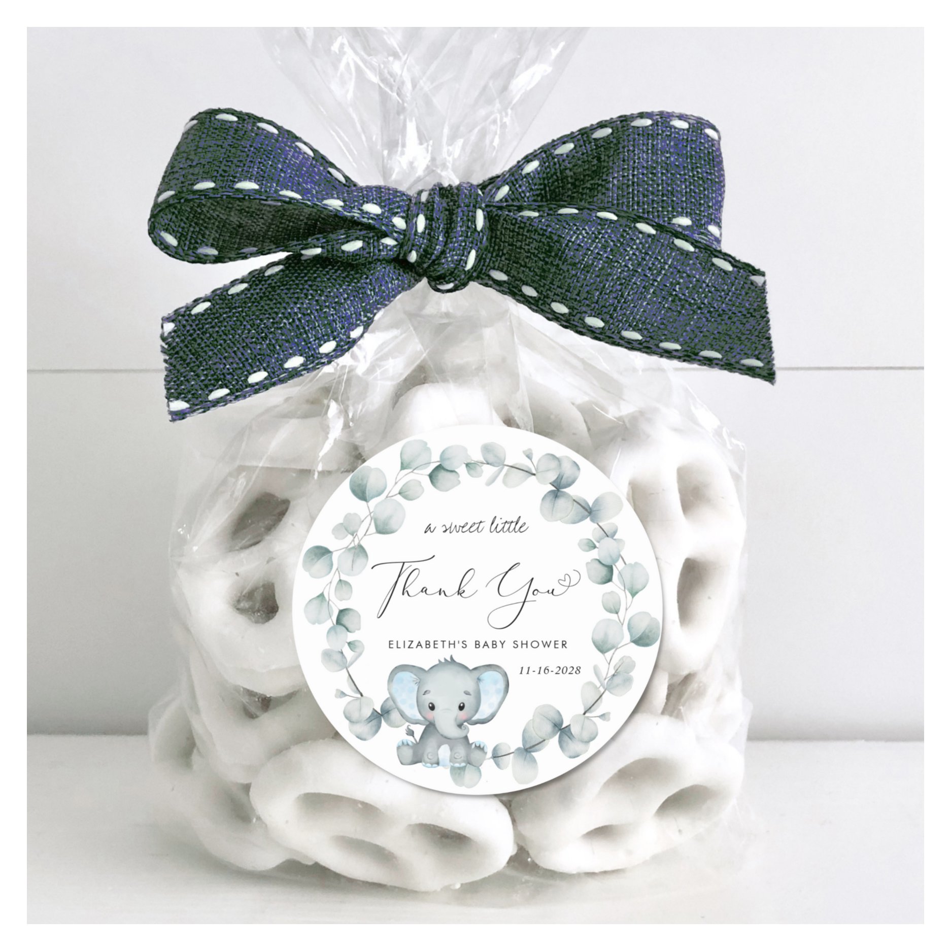 Cute Elephant Baby Boy Shower Thank You Classic Round Sticker