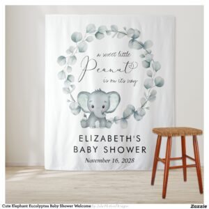 Cute Elephant Eucalyptus Baby Shower Welcome Tapestry