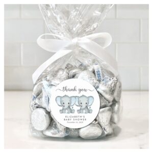 Cute Elephant Twin Baby Boys Shower Thank You Classic Round Sticker