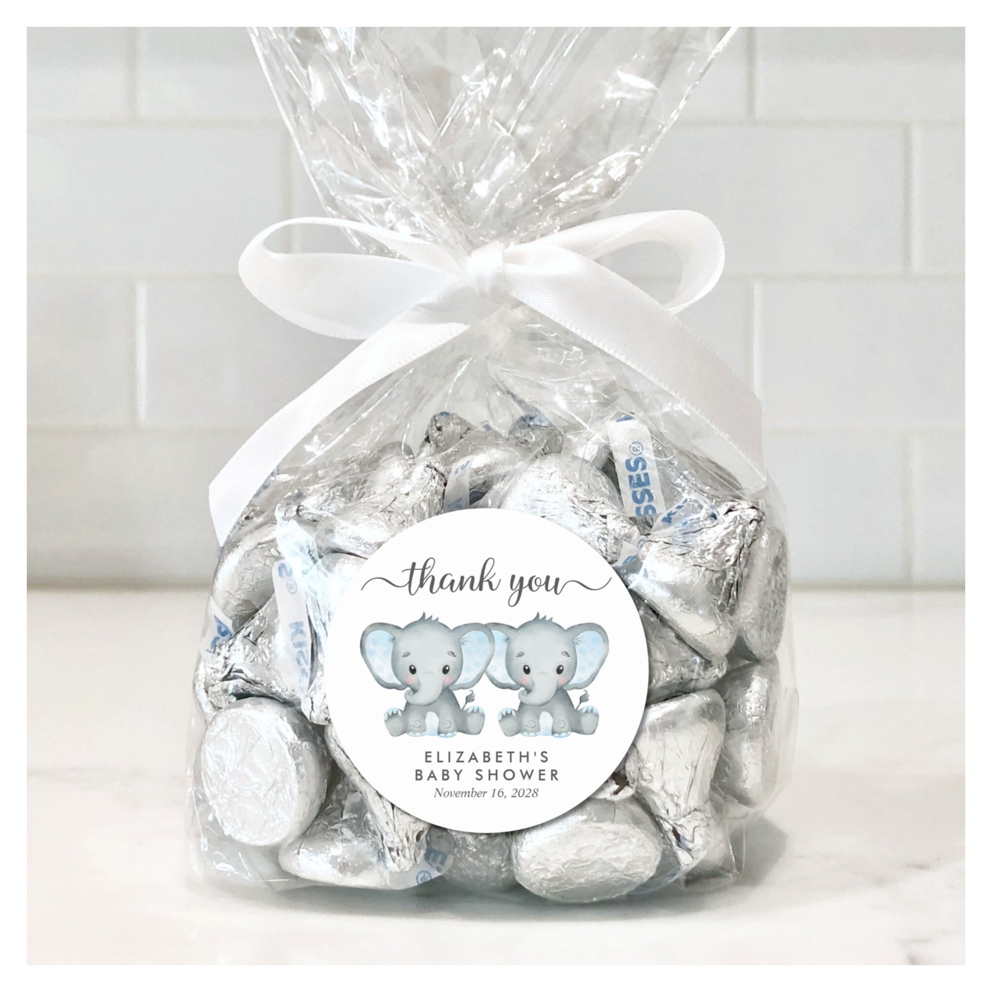 Cute Elephant Twin Baby Boys Shower Thank You Classic Round Sticker