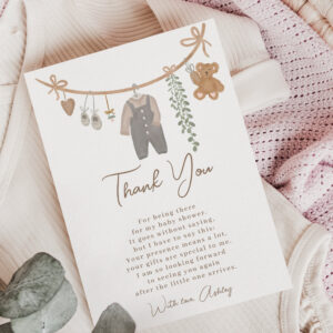 Cute gender neutral line boho baby shower  thank you card
