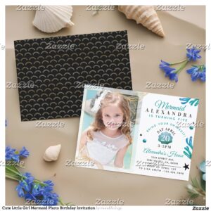 Cute Little Girl Mermaid Photo Birthday Invitation