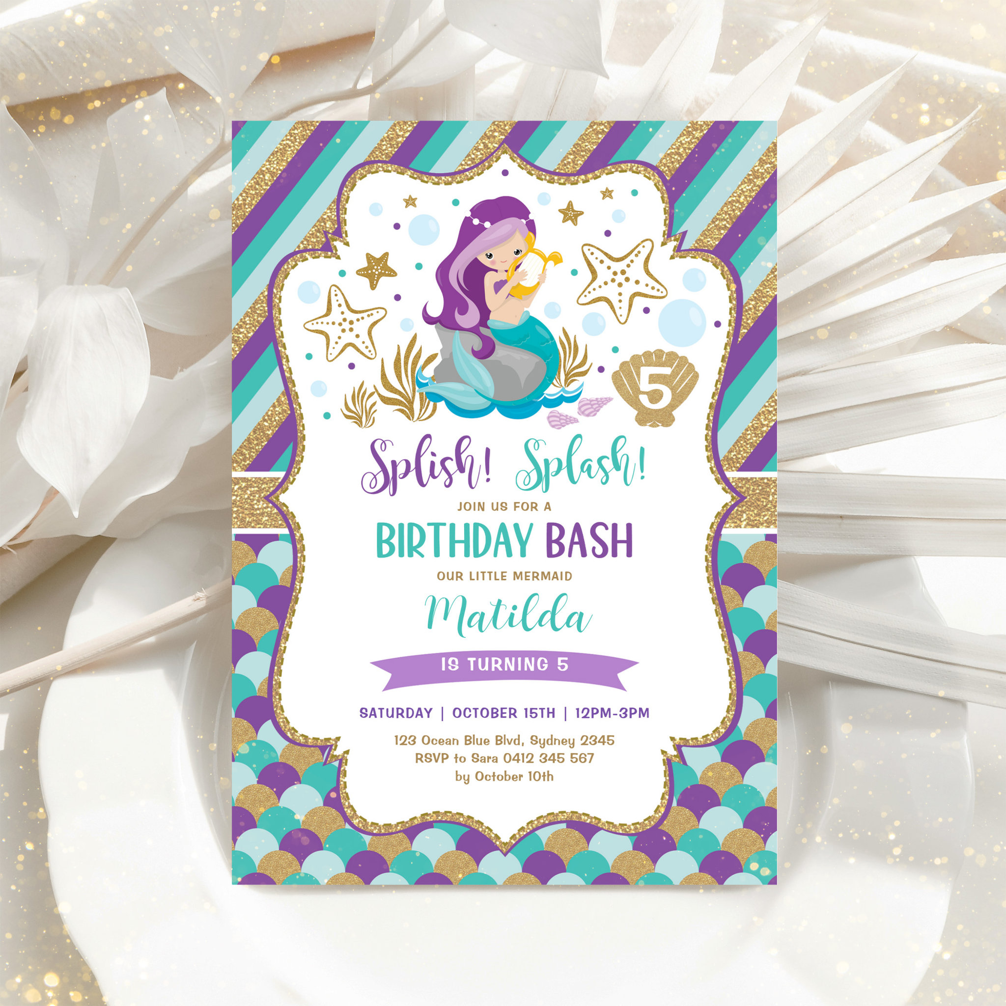 Cute Little Mermaid Birthday Bash Under the Sea Invitation