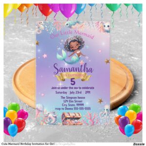 Cute Mermaid Birthday Invitation for Girl