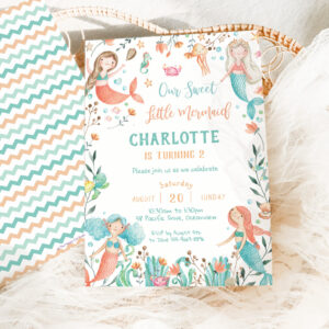 Cute Mermaid Birthday Under the Sea Baby Girl Invitation