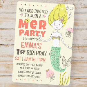 Cute Modern Mermaid Kid's Birthday Party Invitation