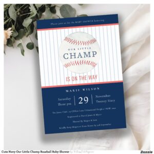 Cute Navy Our Little Champ Baseball Baby Shower Invitation