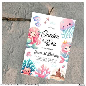 Cute Oneder the Sea Mermaids Kids Birthday Party  Invitation