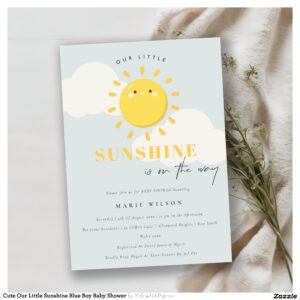 Cute Our Little Sunshine Blue Boy Baby Shower Invitation
