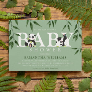 Cute Panda & Foliage Neutral Baby Shower Invitation