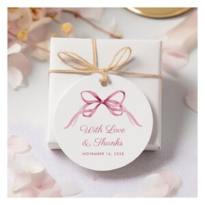 Cute Pink Coquette Bow Baby Girl Shower Thank You Favor Tags