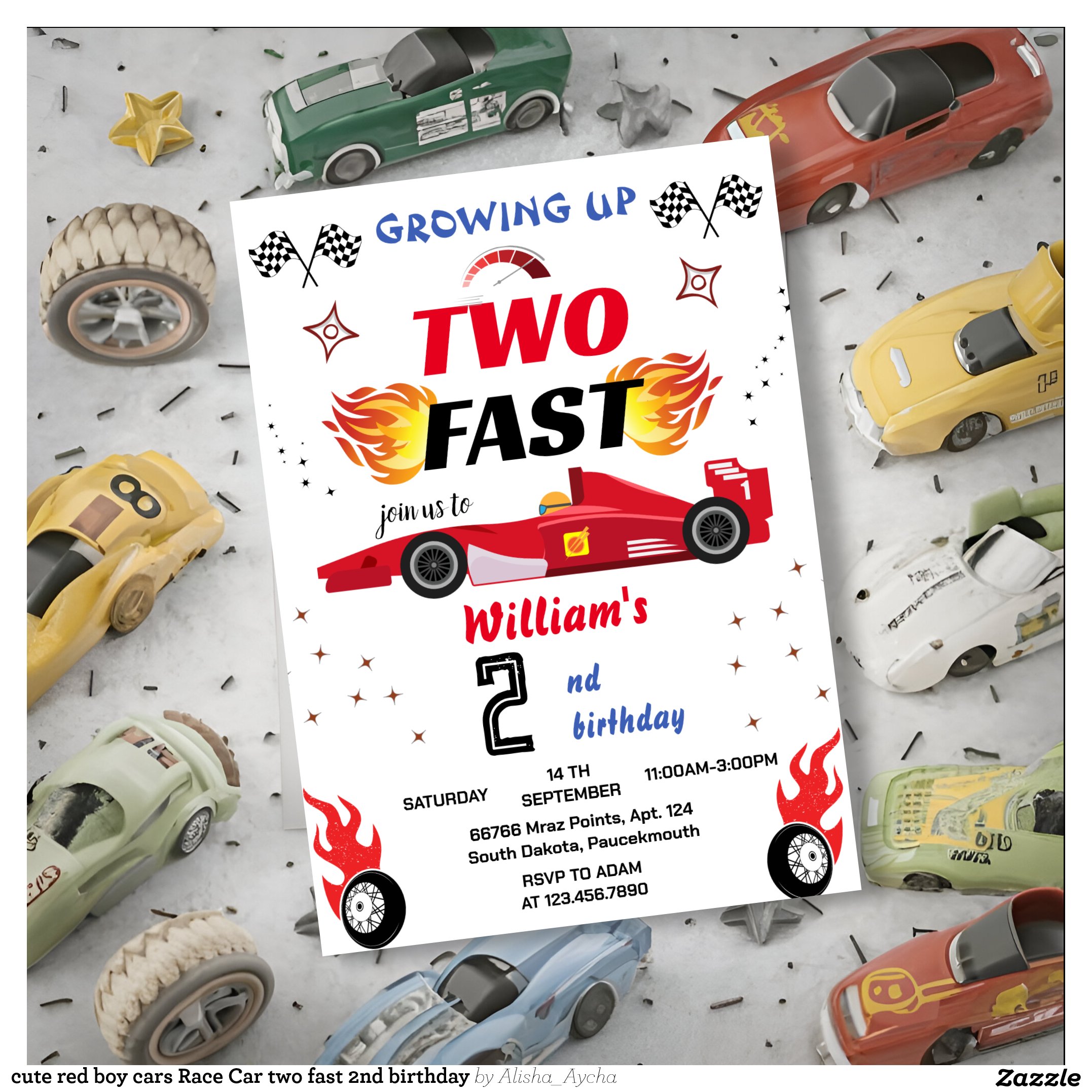 cute red boy cars Race Car two fast 2nd birthday Invitation