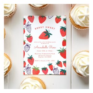 Cute Simple Red Berry Sweet Birthday Invitation