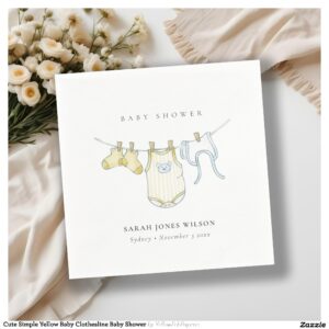 Cute Simple Yellow Baby Clothesline Baby Shower Napkins