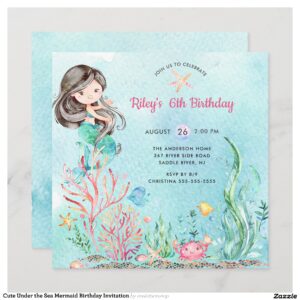 Cute Under the Sea Mermaid Birthday Invitation