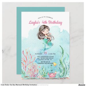 Cute Under the Sea Mermaid Birthday Invitation