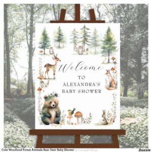 Cute Woodland Forest Animals Bear Deer Baby Shower Poster