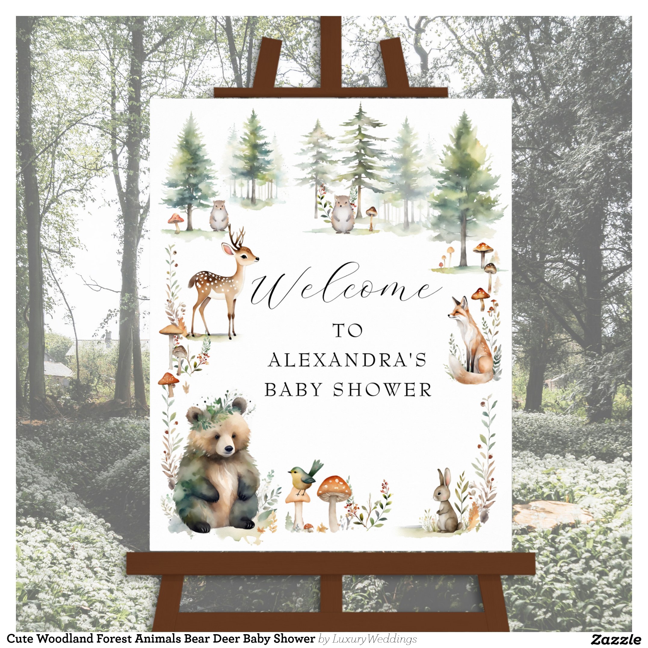 Cute Woodland Forest Animals Bear Deer Baby Shower Poster
