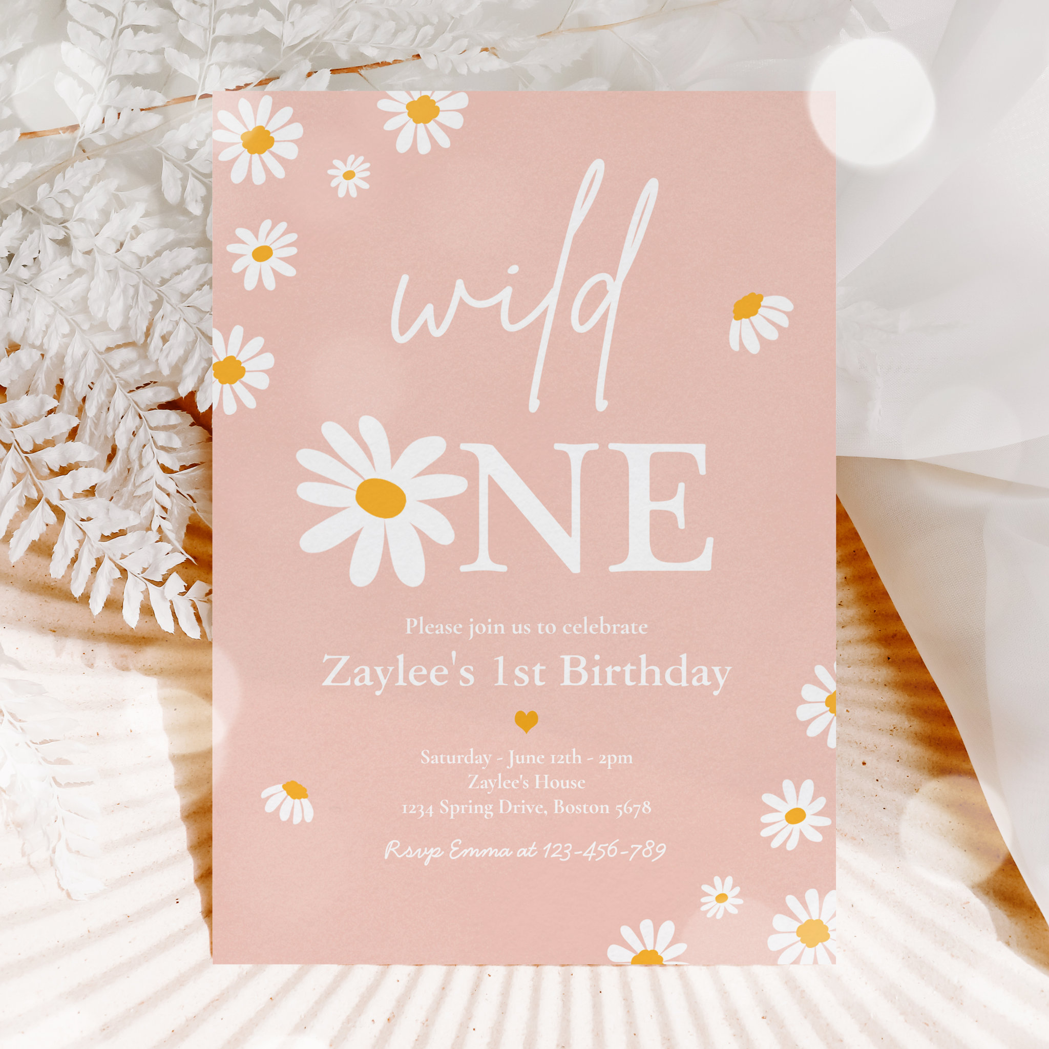 Daisy Birthday Party Bohmian Wild One 1st Birthday Invitation