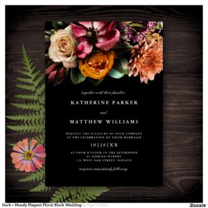 Dark + Moody Elegant Floral Black Wedding Invitation