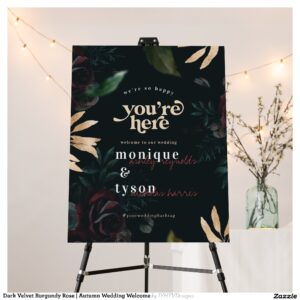 Dark Velvet Burgundy Rose Autumn Wedding Welcome Foam Board