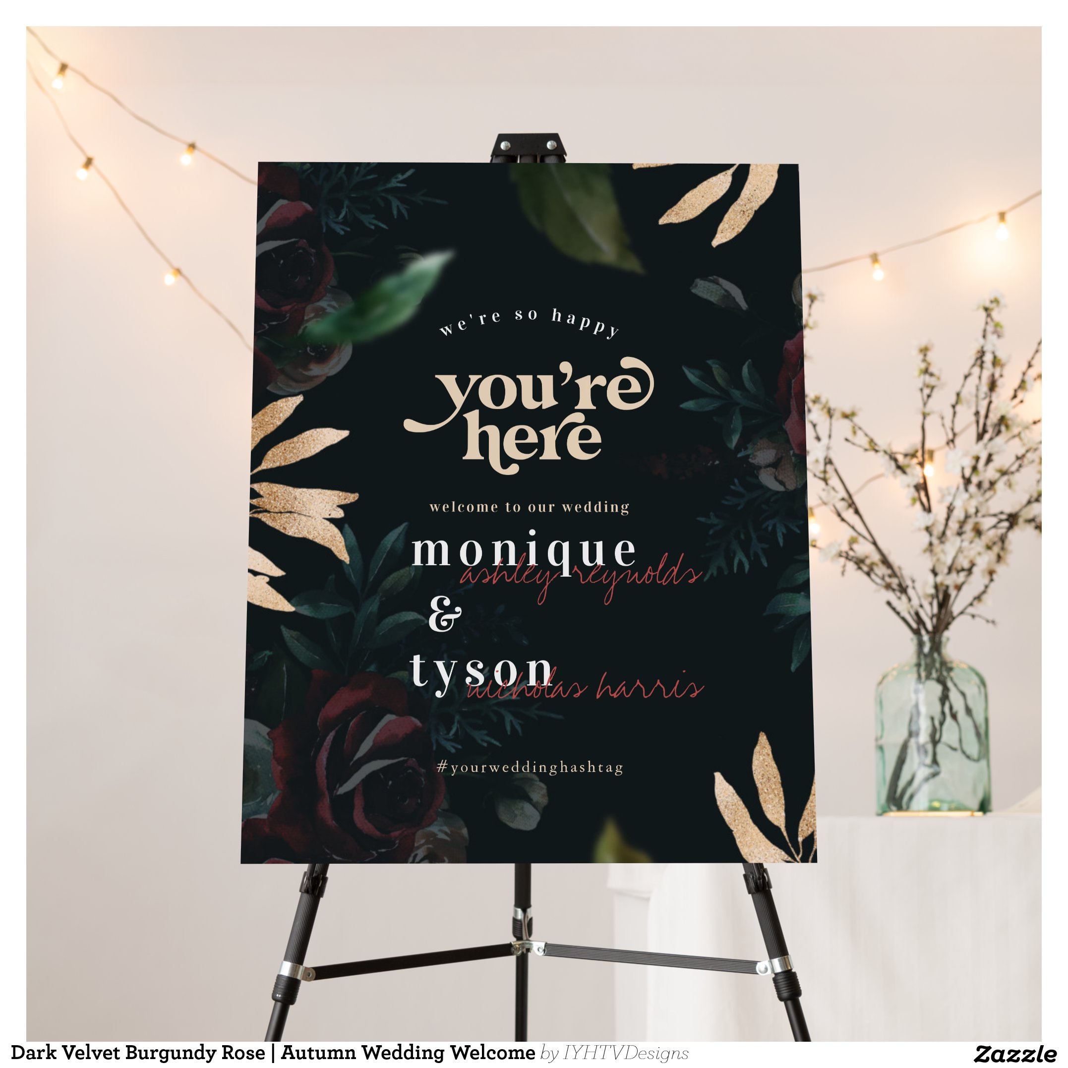 Dark Velvet Burgundy Rose Autumn Wedding Welcome Foam Board