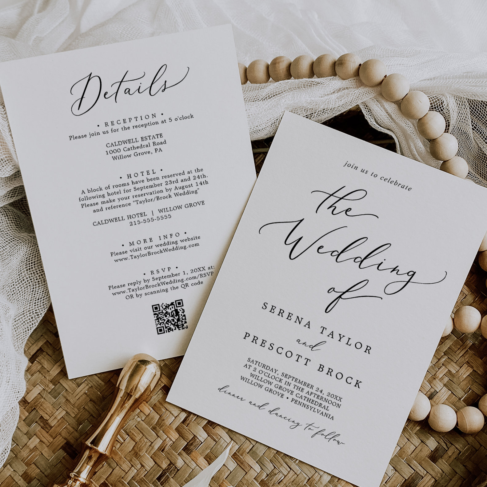Delicate Black All In One QR Code Wedding Invitation