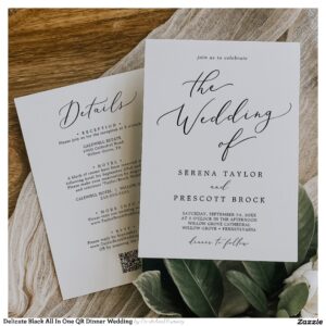 Delicate Black All In One QR Dinner Wedding Invitation