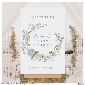 Delicate Blue Floral Wreath Baby Shower Welcome Foam Board